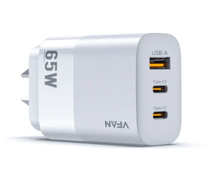 urtechlimted charger 65W GaN Ultra Fast Charger w/ 2 USB-C & USB-A (AU7) ur tech